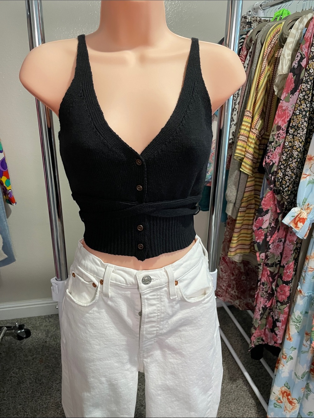Black Knit Wrap-Front Crop Top - Picture 5 of 5